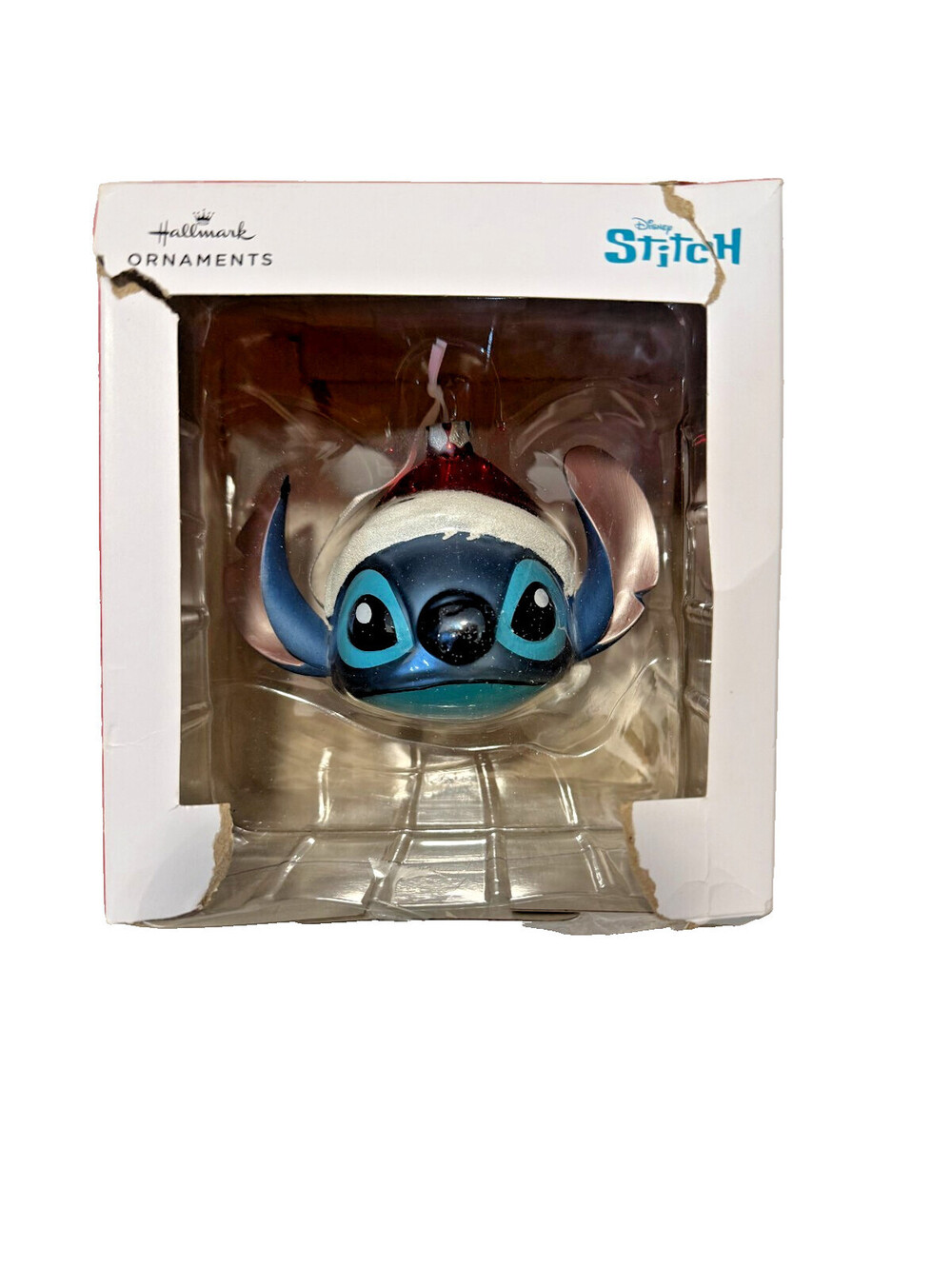 Disney Lilo & Stitch Santa Hat Blown Glass Christmas Ornament Hallmark 3HCM3704